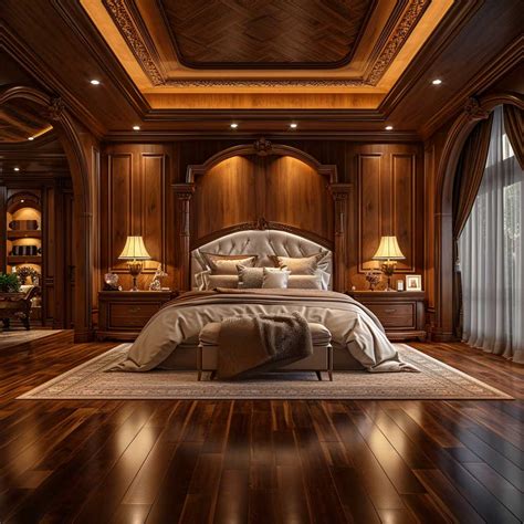 Master Bedroom Dark Wood Floor Interior Modern Bedroom Gray Dark