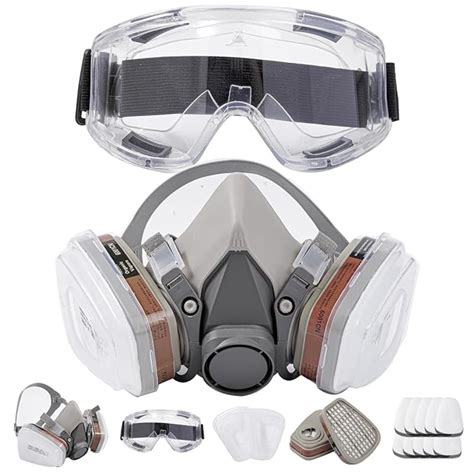 RAVIRANDAL Gas Mask Set Respirator with Filters and Goggle Activated ...