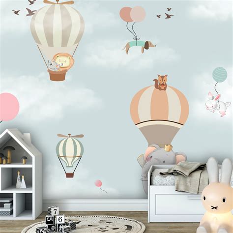 Animals Flying Air Balloon Wallpaper – My Cute Stickons
