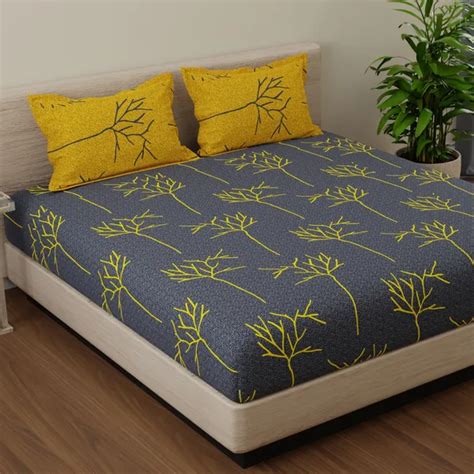 Huesland Floral Cotton Bedsheet for Double Bed King Size with 2 Pillow ...