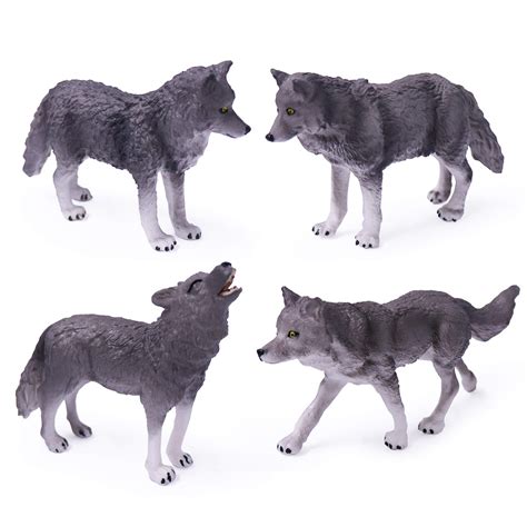 Buy UANDME 4pcs Wolf Toy Figurines Set Wolf Animal Figures Grey Wolf ...
