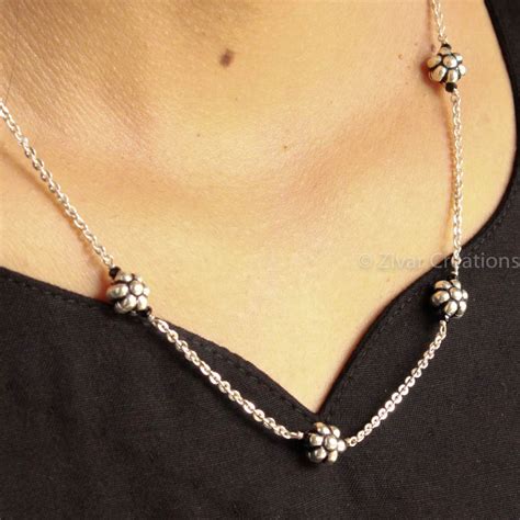 Pure Silver Chain Flower Mangalsutra – Zivar Creations