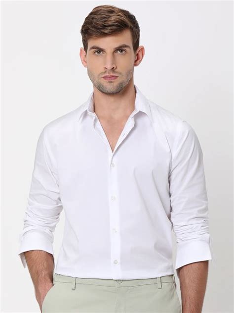 Buy Light Grey Stretch Plain Slim Fit Casual Shirt Online at Muftijeans