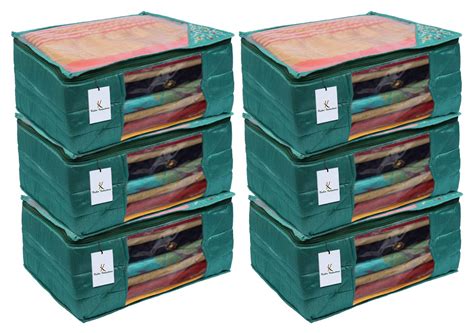Kuber Industries 3 Layered Quilted Silk 6 Pieces Saree Cover (Green ...