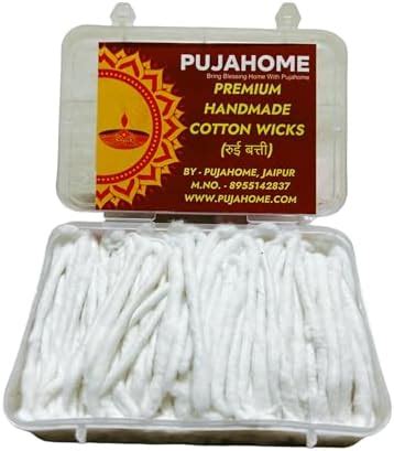 Pujahome Long Cotton Wicks for Diya – Handmade Lambi Diya Batti Box ...
