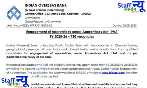 IOB Apprentice Recruitment 2025: किसी भी विषय में स्नातक युवाओं के लिए ...