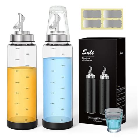 Suli Mouthwash Dispenser, 2 Pack 17oz Glass Mouthwash Decanter for ...