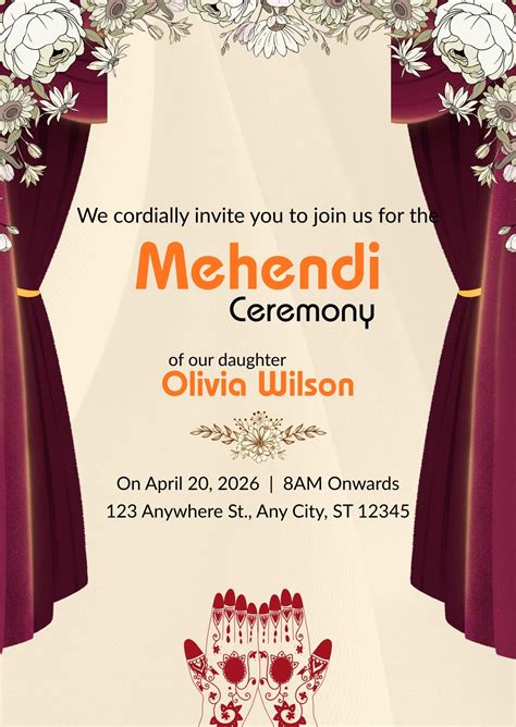 Free Printable Mehndi Invitation Card Templates | Canva