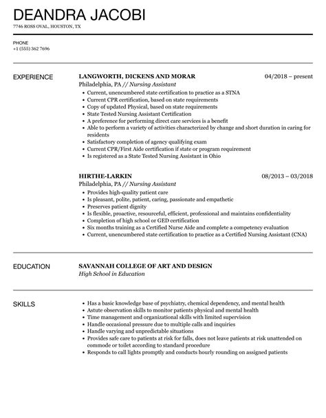 Nursing Assistant Resume Samples | Velvet Jobs