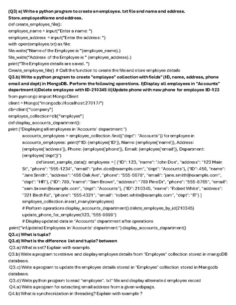 Python - (Q3) a) Write a python program to create an employee. txt file ...