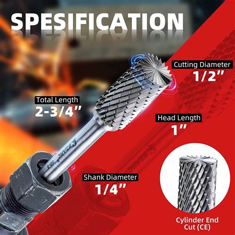 1/4" Shank Tungsten Carbide Rotary Burr Bit, Double Cut Carbide Burr D