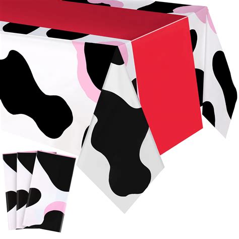 3 Pieces Pink Cow Tablecloth Plastic Table Runner Cow Table Cover ...