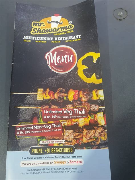Menu at MR. SHAWARMA, New Delhi, DDA Market
