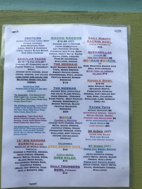 Menu at Mermaid Cafe, Catskill