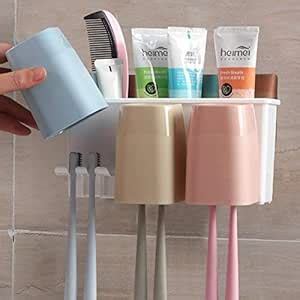 Vachan Creation Premium Wall Mount Toothbrush Combination Holder with 3 ...