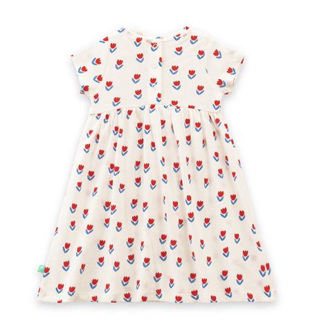"Baby Girls Cream Tulip Print Cotton Dress with Bow – Short Sleeve ...