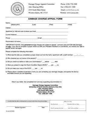 Fillable Online uncsa Damage Appeal Form - University of North Carolina ...