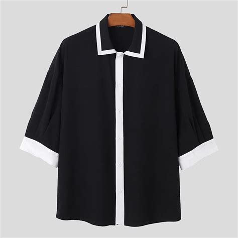 Japanese Style Shirt Off Shoulder Y2K Lapel Half Sleeve Button Streetw ...