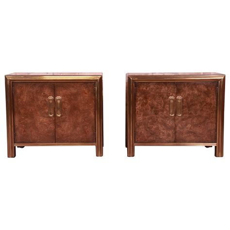 Hollywood Regency Burl Wood and Brass Drexel Heritage Chinoiserie ...