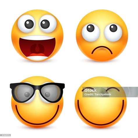 Smiley Uttryckssymbol Set Gula Ansikte Med Känslor Ansiktsuttryck 3d ...