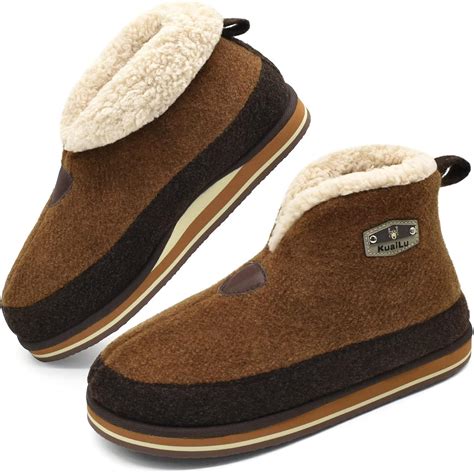 KuaiLu Mens Felt Winter Warm Boot Slippers Cosy Memory Foam Fleece ...