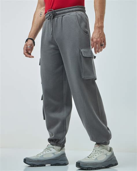 Buy Men's Grey Super Loose Fit Brushed Cargo Joggers Online at Bewakoof