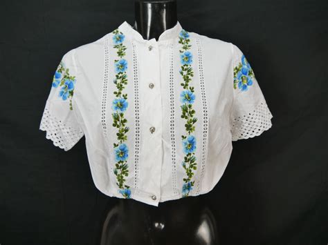 Gr.46 Dirndlbluse weiß Bluse für Dirndl Höck mit Spitze und bedruckt ...