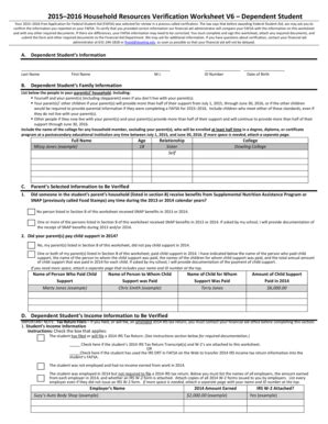 Fillable Online dowling 2015-2016 Household Resources Verification ...