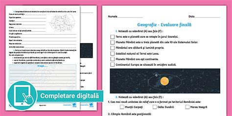 Fișă de evaluare finală - Geografie Clasa a IV-a | Twinkl