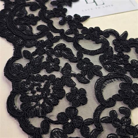 Black Lace Border, Embroidery Spanish Alencon Lace Trimming, Bridal ...