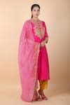 Buy Magenta Embroidery Floral Round Neck Kurta Dhoti Pant Set For Women ...