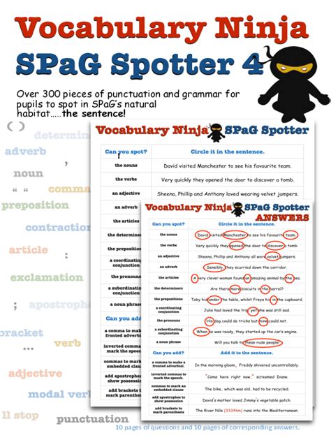 Fillable Online Vocabulary Ninja SPaG Spotter Can you spot? Circle it ...
