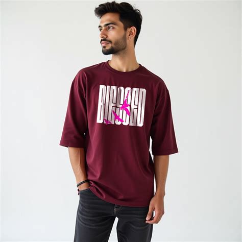 Blessed - Maroon Round Neck Oversized Graphic T-shirt – GeekOTee