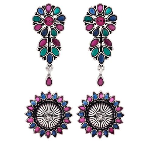 Om Jewells Rhodium Oxidise Jewellery Metal Alloy Kundan Stone Studded ...