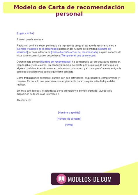 Como Elaborar Una Carta De Recomendacion Personal Editable