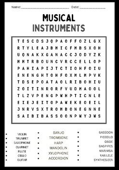 Image result for Word Search Musical Instruments