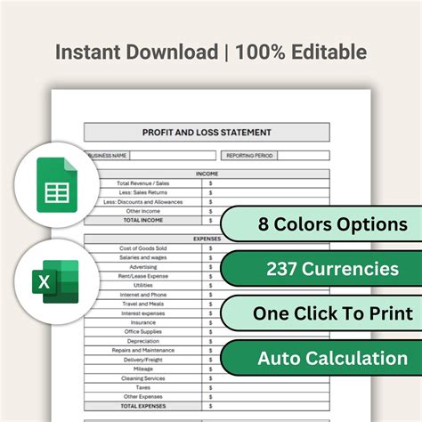 Small Business Profit and Loss Template - Excel Spreadsheets & Google ...