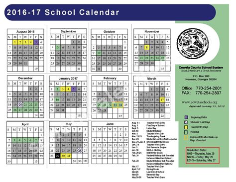 2016 - 2017 District Calendar | Coweta County School System - Newnan, GA
