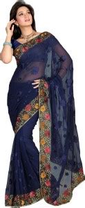Buy Ishin Floral Print Rajshahi Chiffon Blue Sarees Online @ Best Price ...
