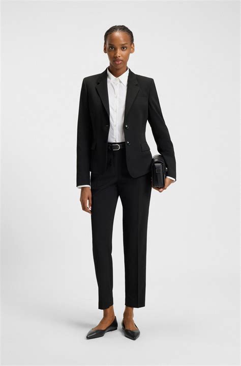 HUGO - Single-breasted jacket in stretch fabric with notch lapels - Black