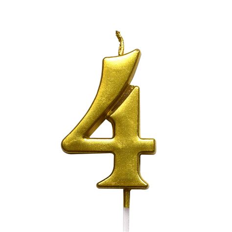 MAGJUCHE Gold 4th Birthday Numeral Candle, Number 4 Cake Topper Candles ...