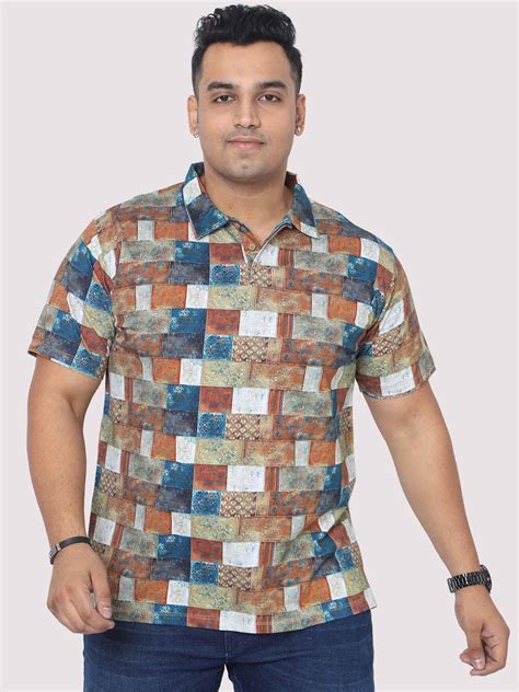 Buy Men Plus Size Bricks Digital Printed Polo Collar T-shirt Online ...