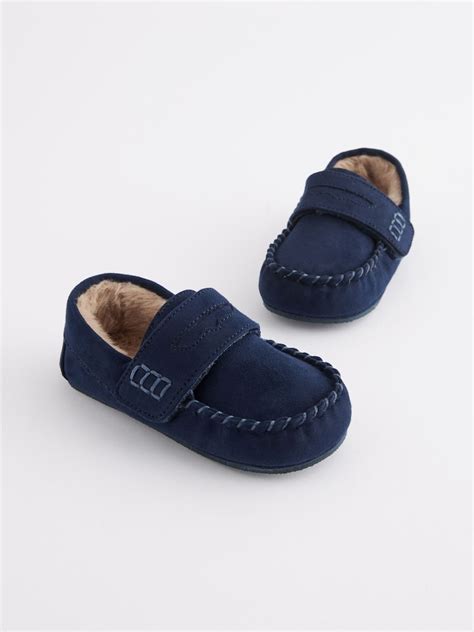 Buy Navy Touch Fastening Moccasin Slippers from Next India