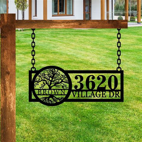 Amazon.com: Custom Metal Hanging Address Sign, Hanging Address Sign for ...