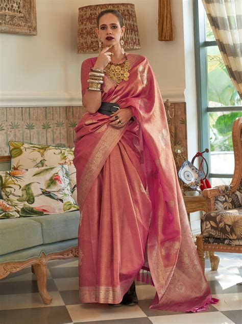 Elora Satin Tissue Nylon Handloom Weaving Designer Saree For Women ...