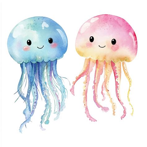 Jellyfish cute watercolor clipart illustration isolated | Premium AI ...