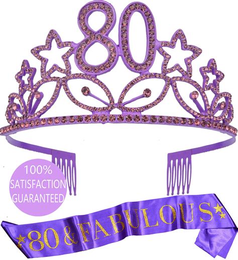Buy 80th Birthday Gifts for Woman, 80th Birthday Tiara and Sash Purple ...