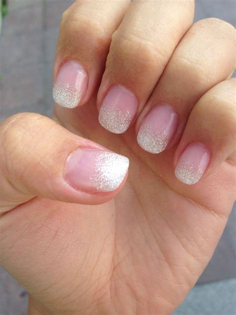My first set of acryl nails, squoval shape, glitter faded french ...