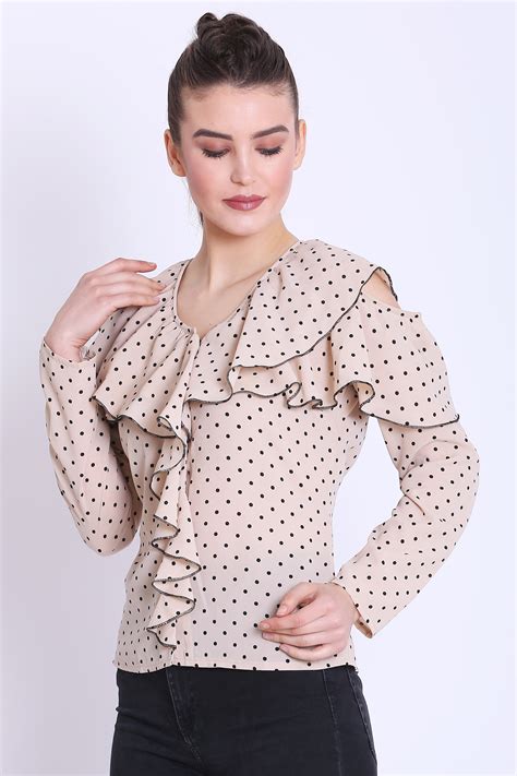 Beige Polka Dot Ruffle Top – Sewandyou