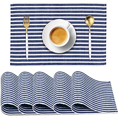 Buy HOKIPO ® Ribbed Cotton Washable Dining Table Mats (Blue) 6 Pieces ...